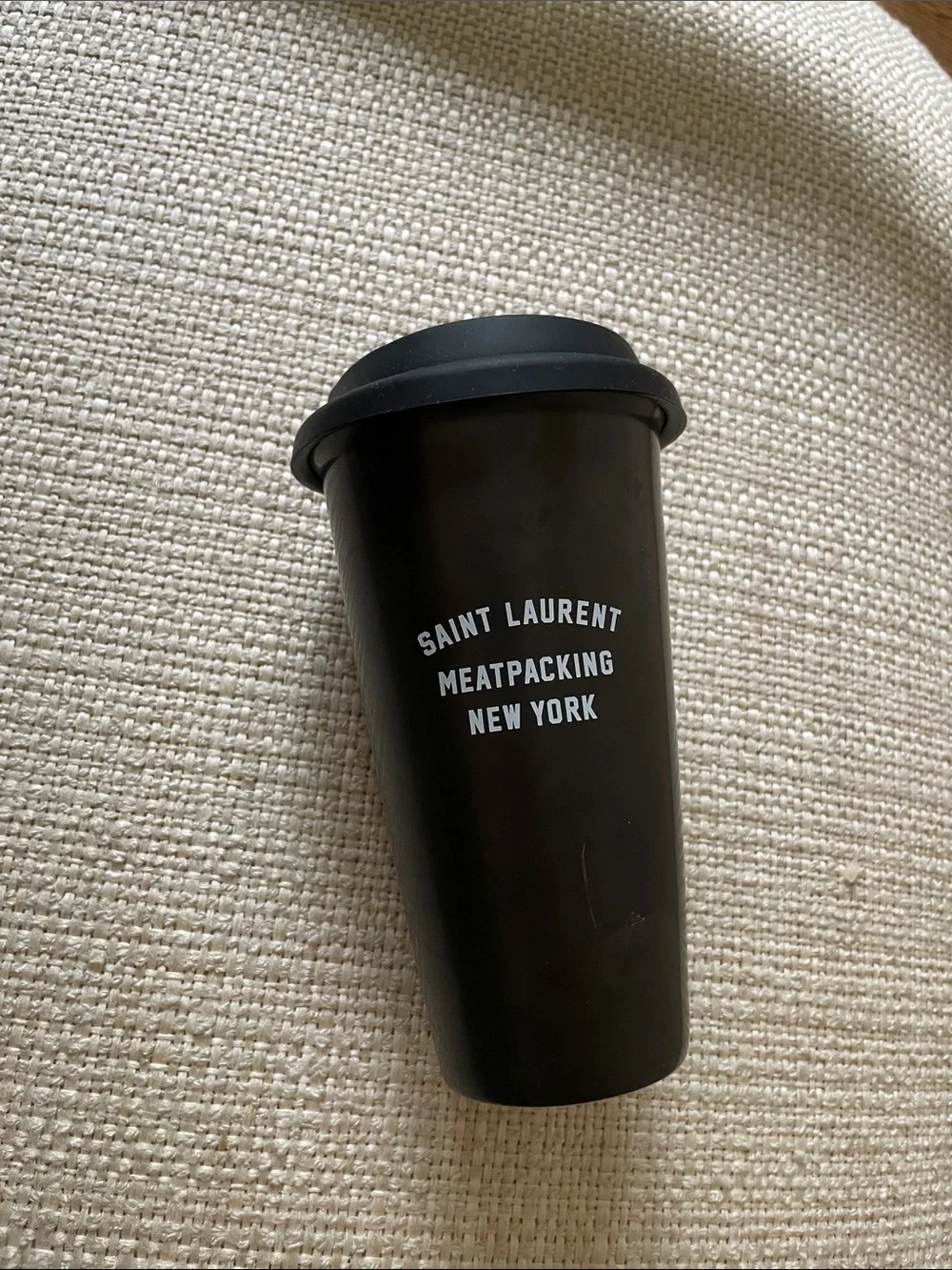 NEW Saint Laurent Black Matte Travel Cup with White Logo